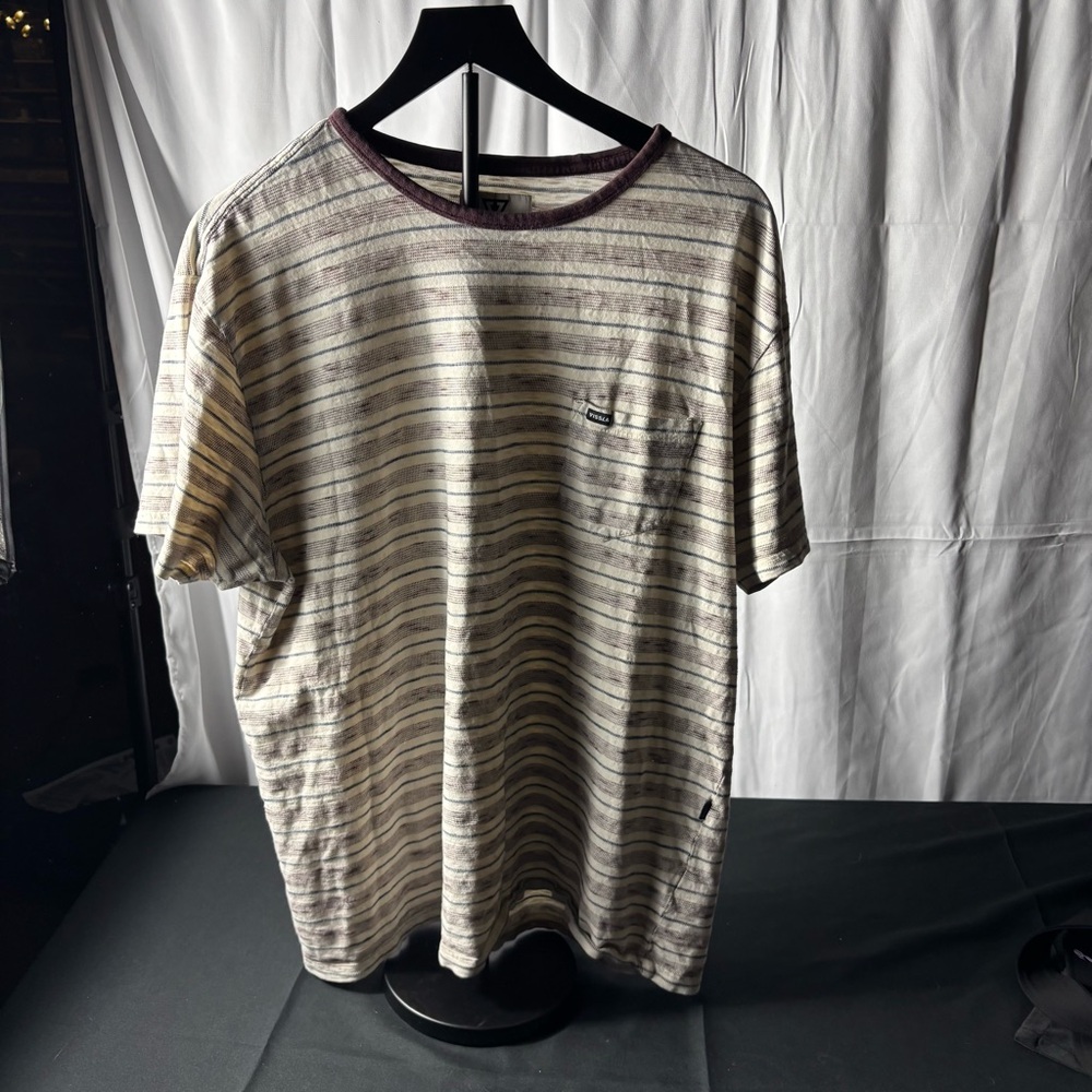 VISSLA Striped Short Sleeve Tee in Cream and Brown